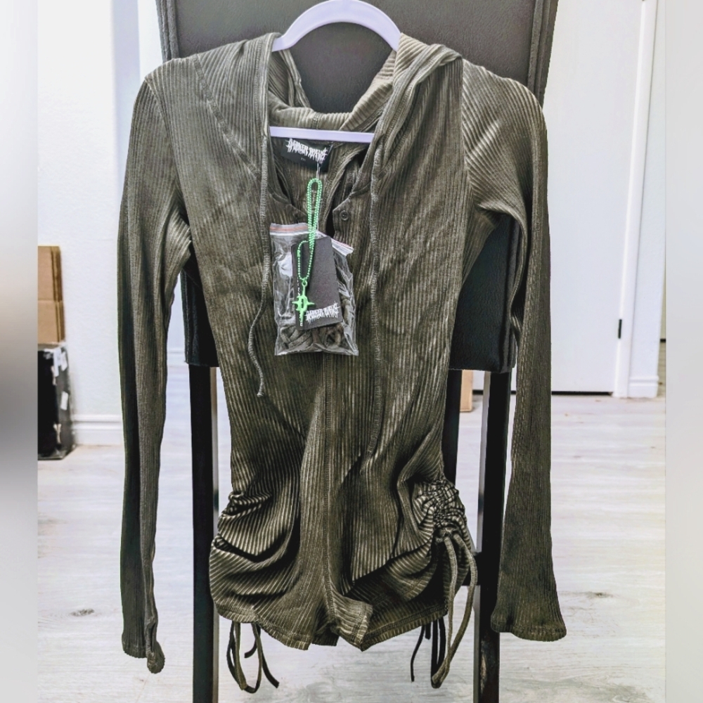 SOLD NWT Darker Wavs Crossfade Hooded Long Sleeve Romper